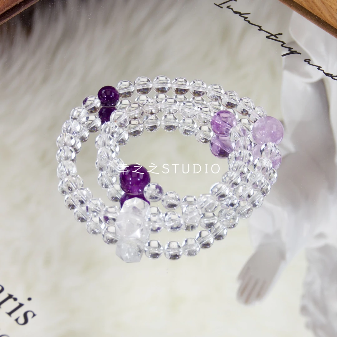 s1374【灵感】天然白水晶双圈手串精致设计款手链 多样性发其一