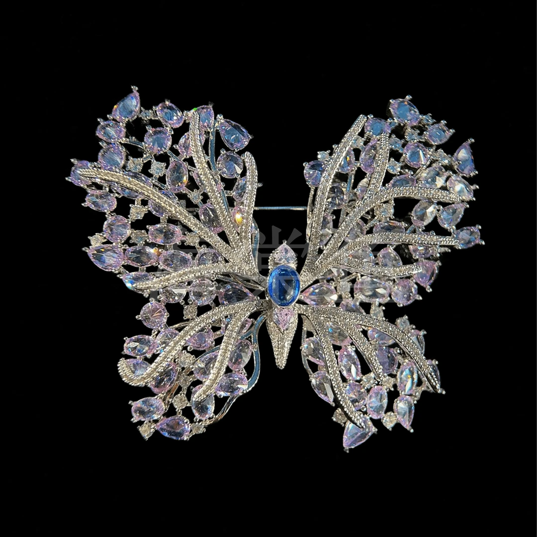 铜合金合成锆石胸针 时尚气质百搭大气仙女紫蝶胸针6418
