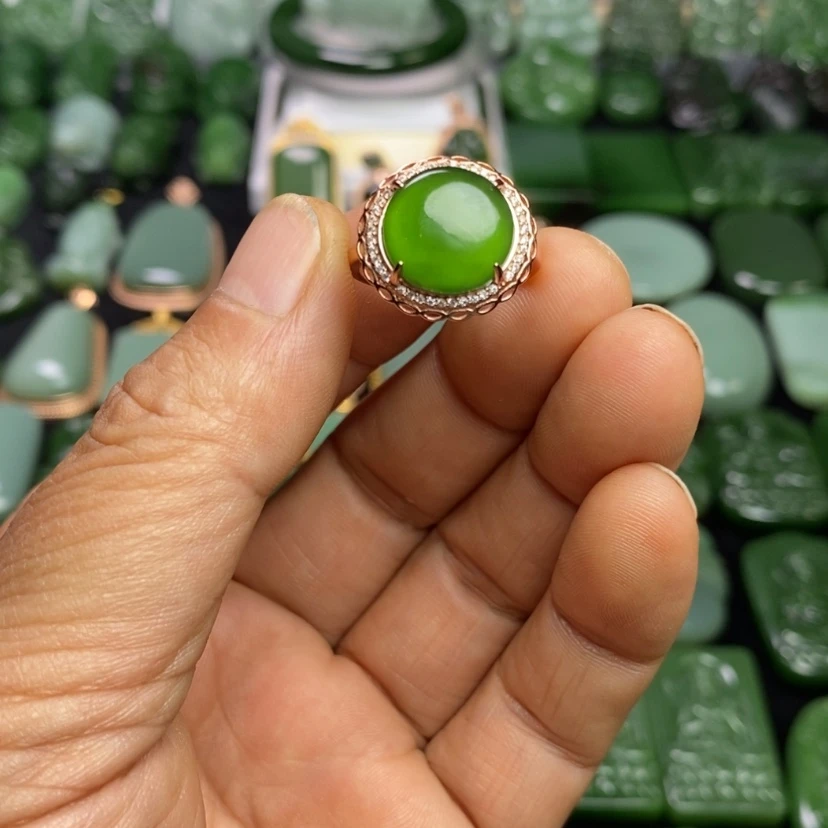 【闪购商品】和田玉戒指银S925镶嵌墨***涯