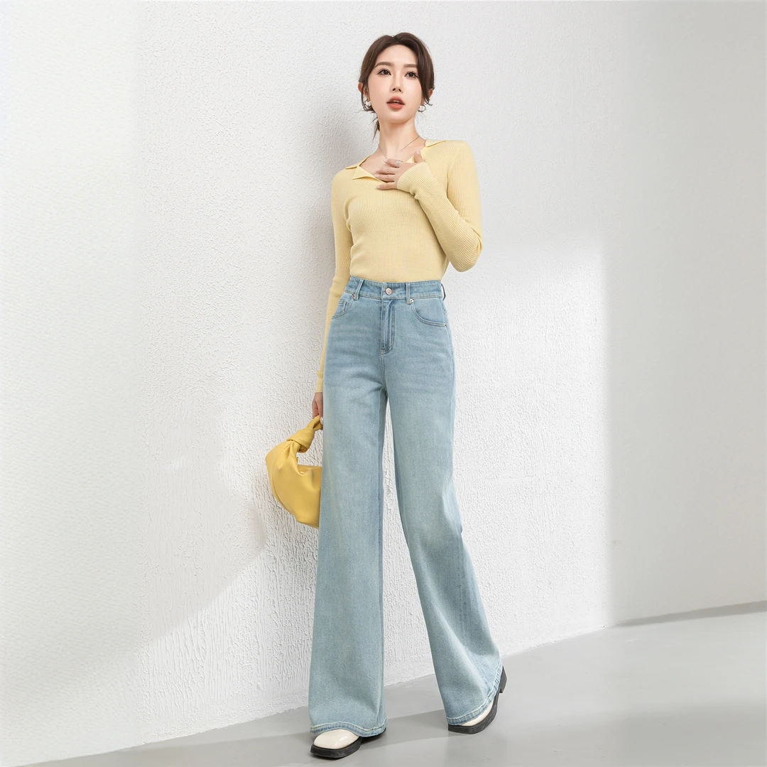 时尚微喇裤女高腰牛仔裤2025年春季新款宽松显瘦弹力喇叭裤