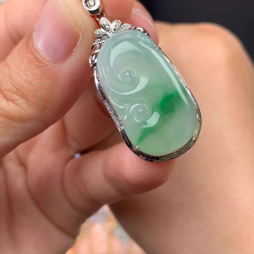 翡翠18K金镶嵌吊坠(不含链)