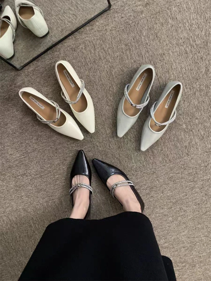 中跟女鞋子玛丽珍鞋浅口水钻跟鞋尖头法式夏季单鞋W2006