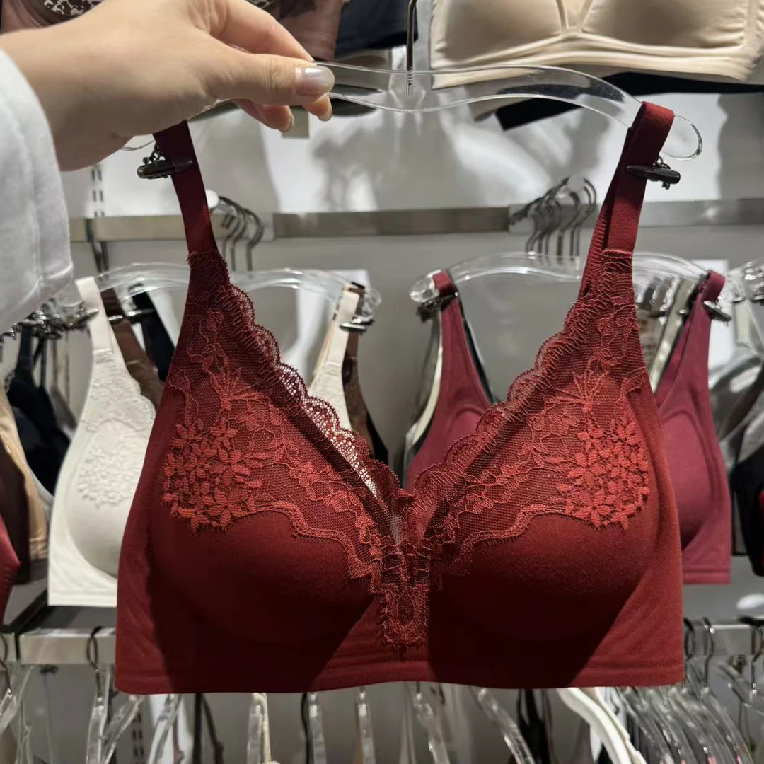 轻奢舒适深V蕾丝拼接裸感果冻条软支撑薄杯女士内衣