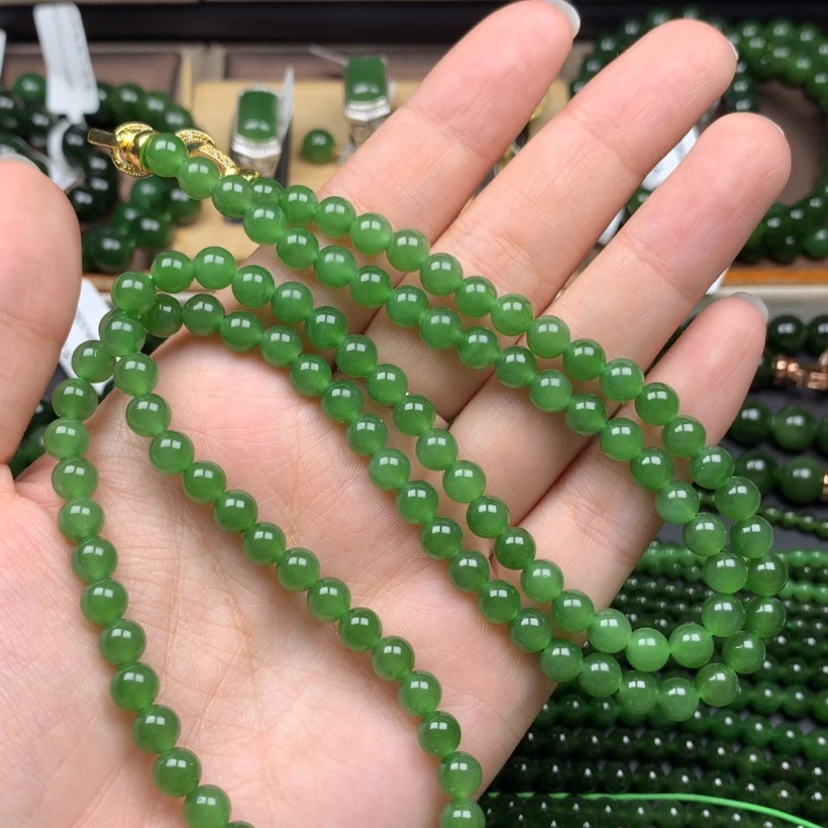 【闪购商品】颈饰未镶嵌和田玉（碧玉）6m冰阳绿无黑