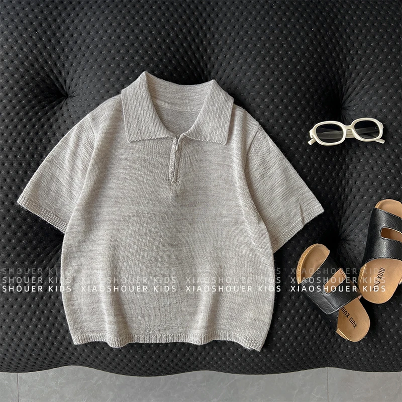 【小首尔】现货-云雾高定男女童夏韩气质翻领针织领短袖T恤HBB7639