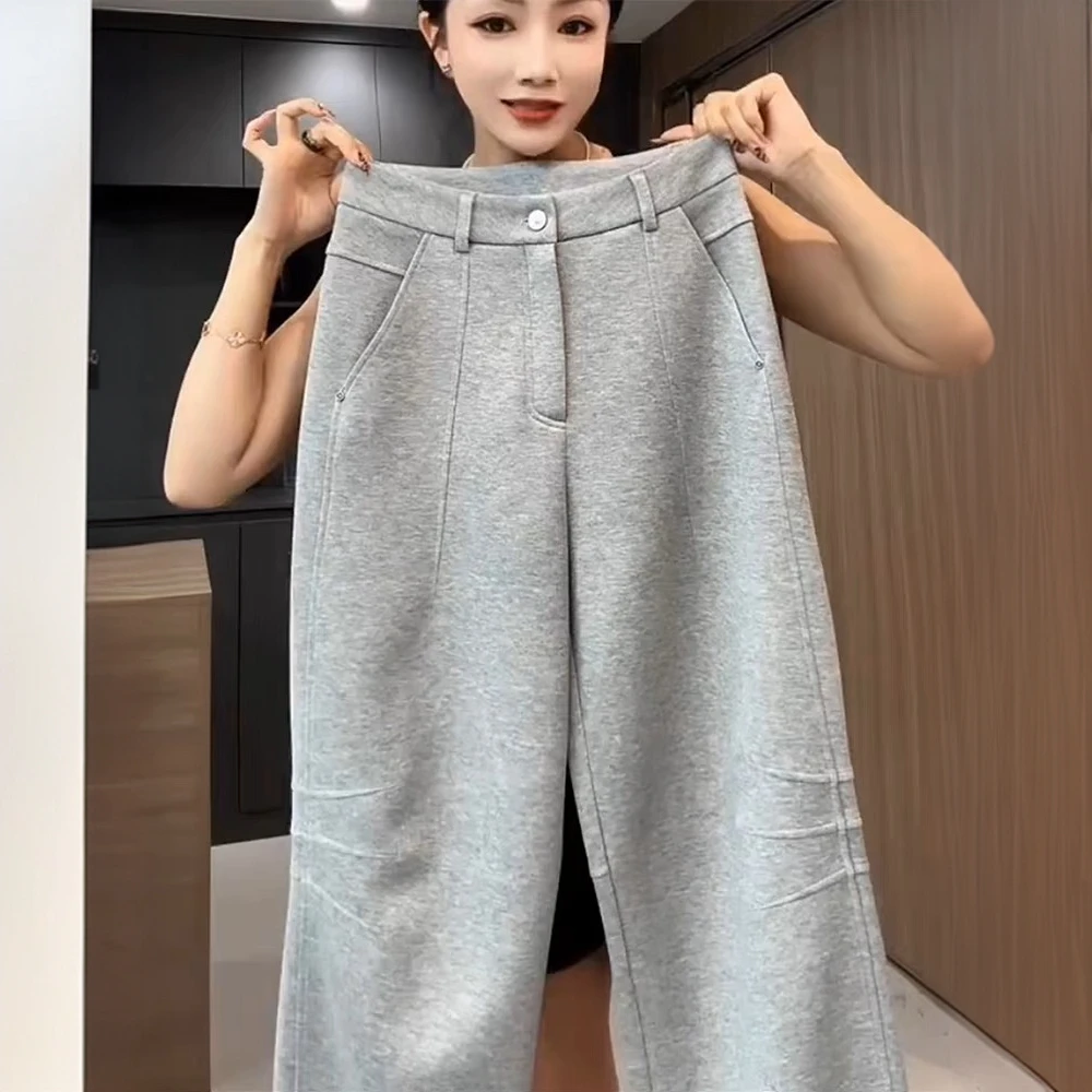 欧货休闲直筒裤女2025春季新款胖mm梨形身材高腰显瘦窄版阔腿裤子