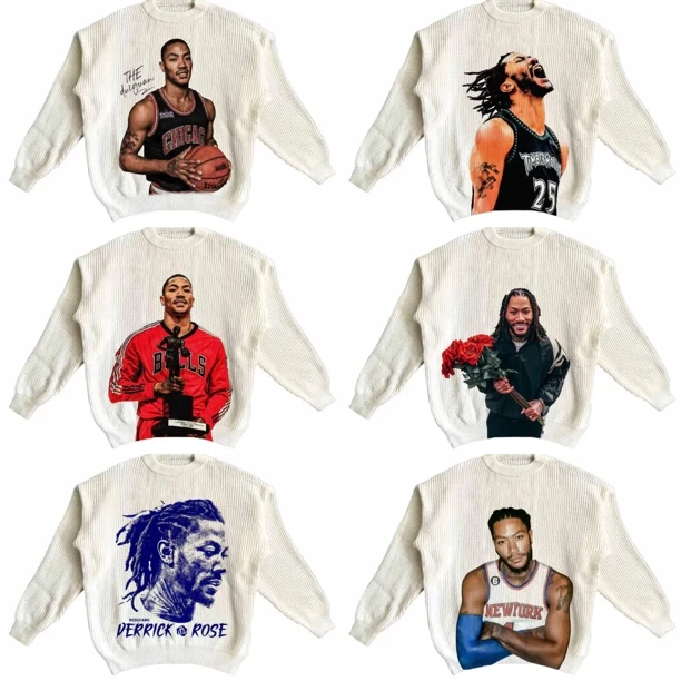 DG-罗斯球星毛衣针织衫长袖圆领套头直喷印花宽松保暖慵懒风男女