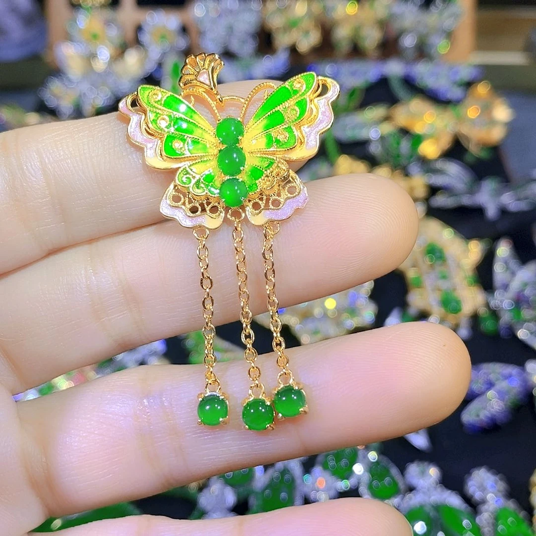 吊坠(不含链)银S925镶嵌翡翠