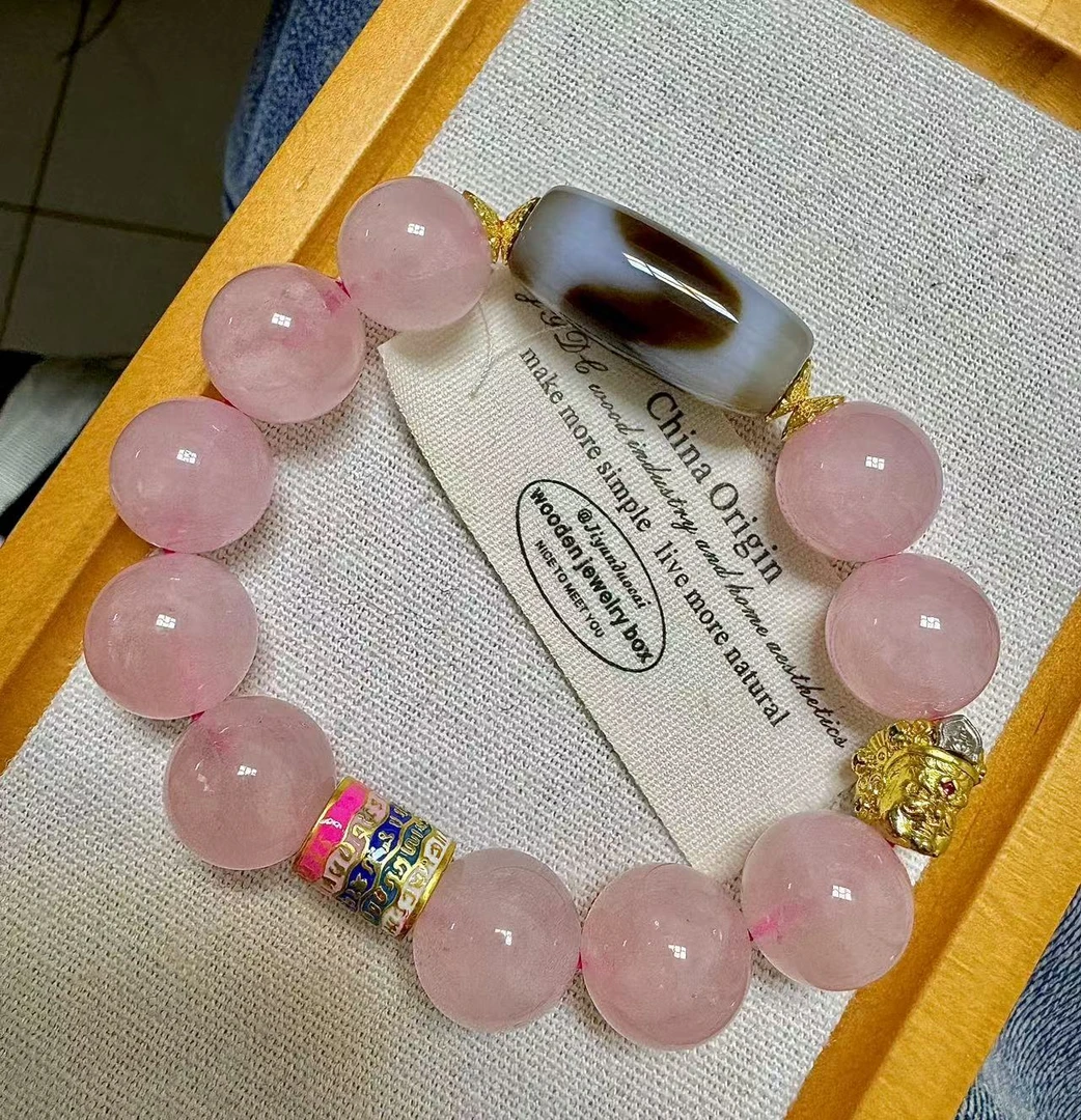 【灰姑娘原创】天然粉晶行运虎牙T珠手串M6364