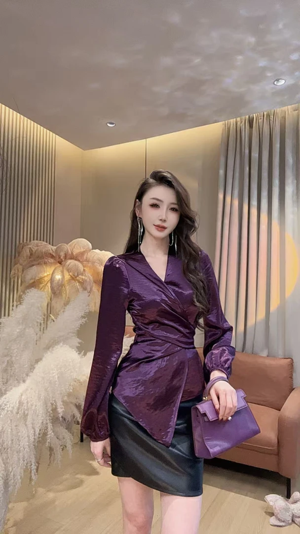 【美美专享】250606洋气复古绑定收腰简约衬衫上衣女