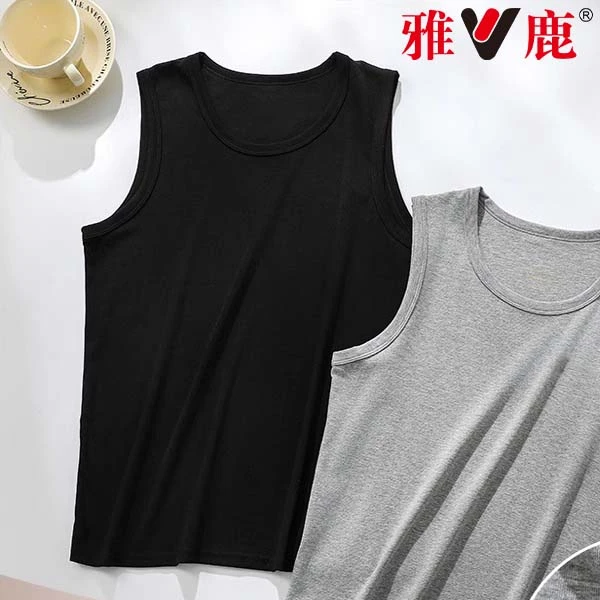 V/雅鹿纯棉宽肩男士背心夏季薄款青年打底衫圆领透气纯色外穿无袖