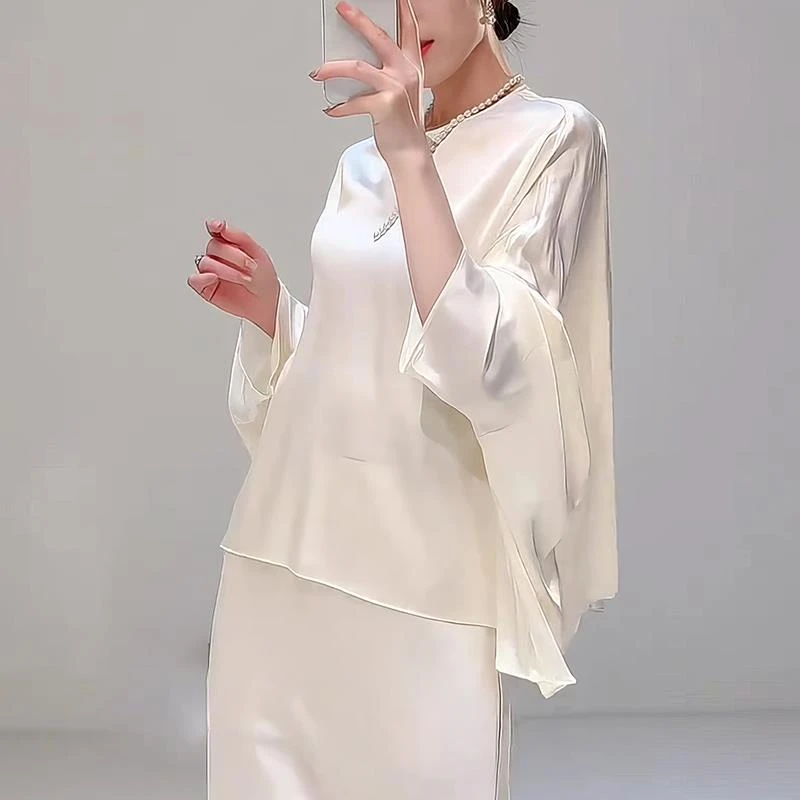 VOCKOO官方2025春新款法式高端精致轻奢富家千金白色醋酸绸面气质