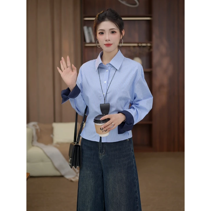 TITI定制【纸短情长】轻奢气质条纹长袖衬衫显瘦百搭上衣TZ1718358
