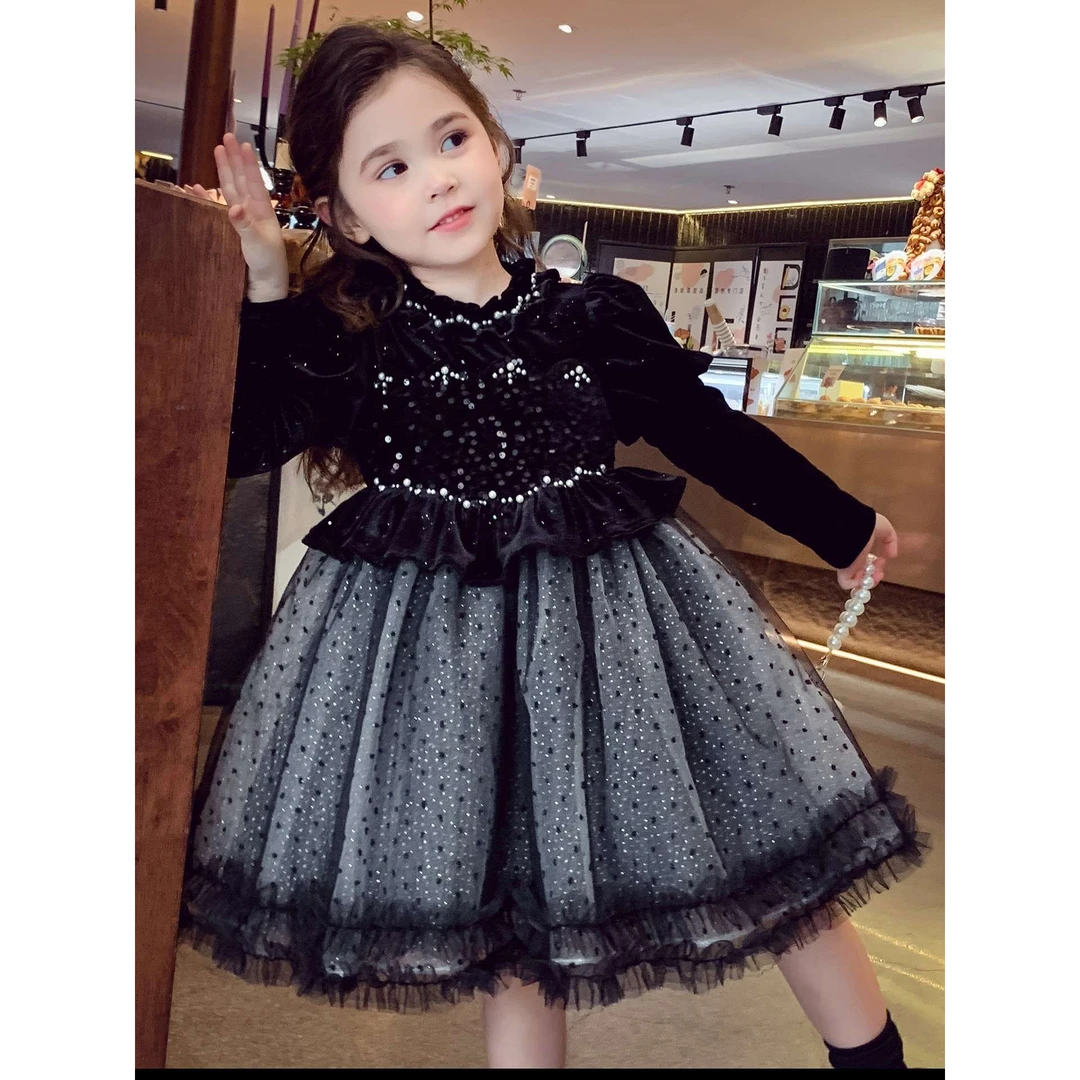 女童公主裙秋冬2025新款儿童韩版法式泡泡袖蓬蓬网纱连衣裙小女孩