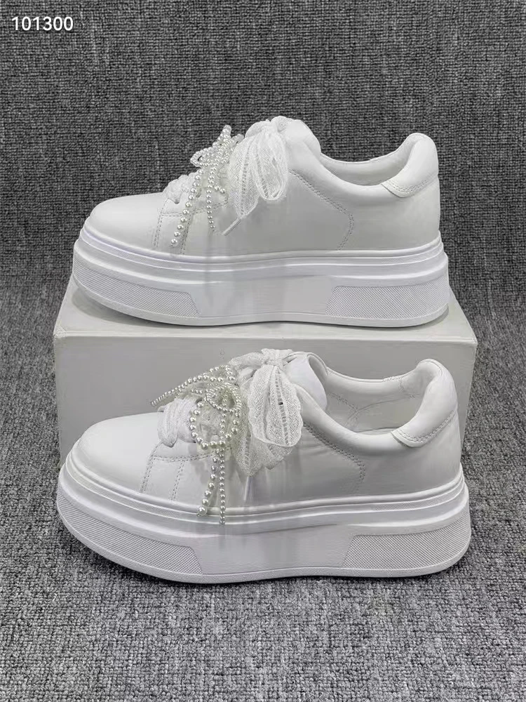 欧货25春款珍珠厚底休闲百搭透气运动小白鞋