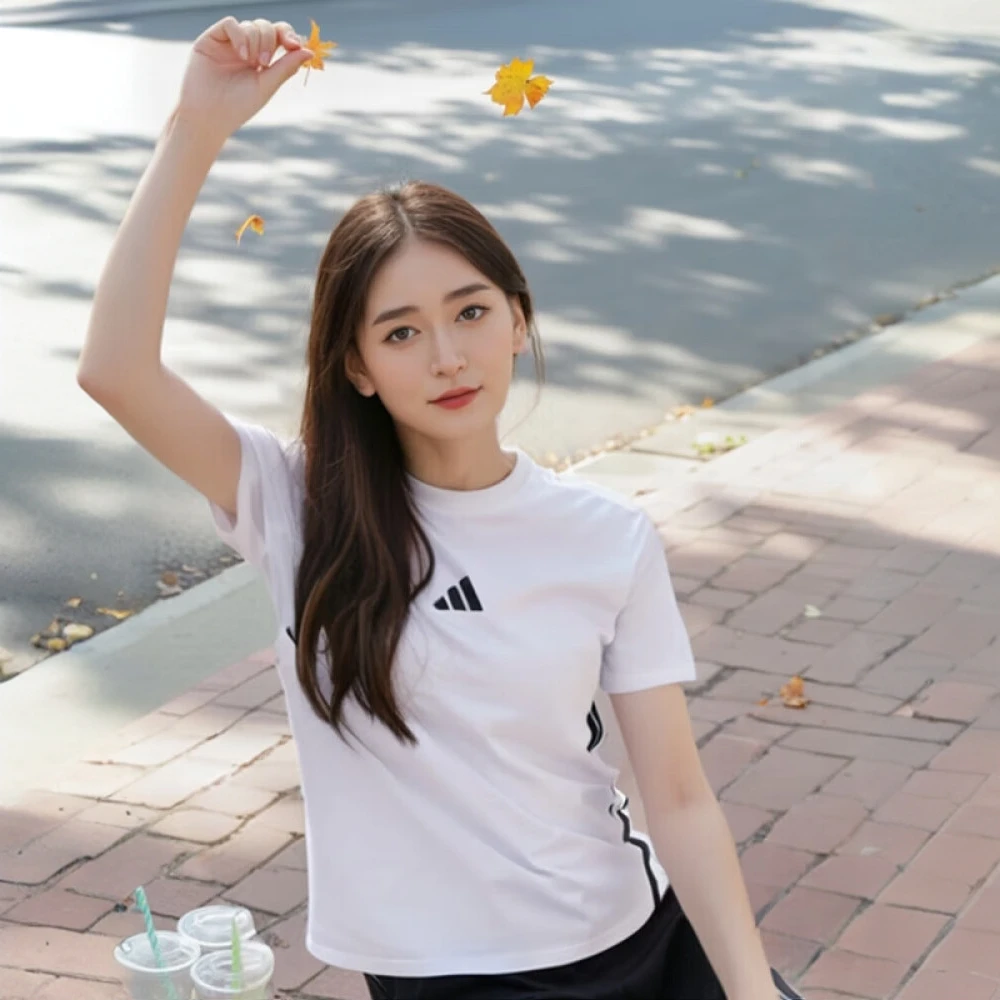 阿迪达斯短袖女W 3S SJ T运动服跑步休闲上衣宽松白色T恤 JY8576