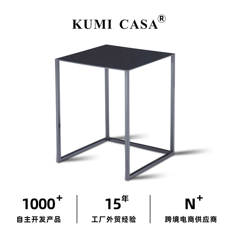包豪斯黑色边几卧室茶几客厅方形极简现代沙发方形角几边几小茶几