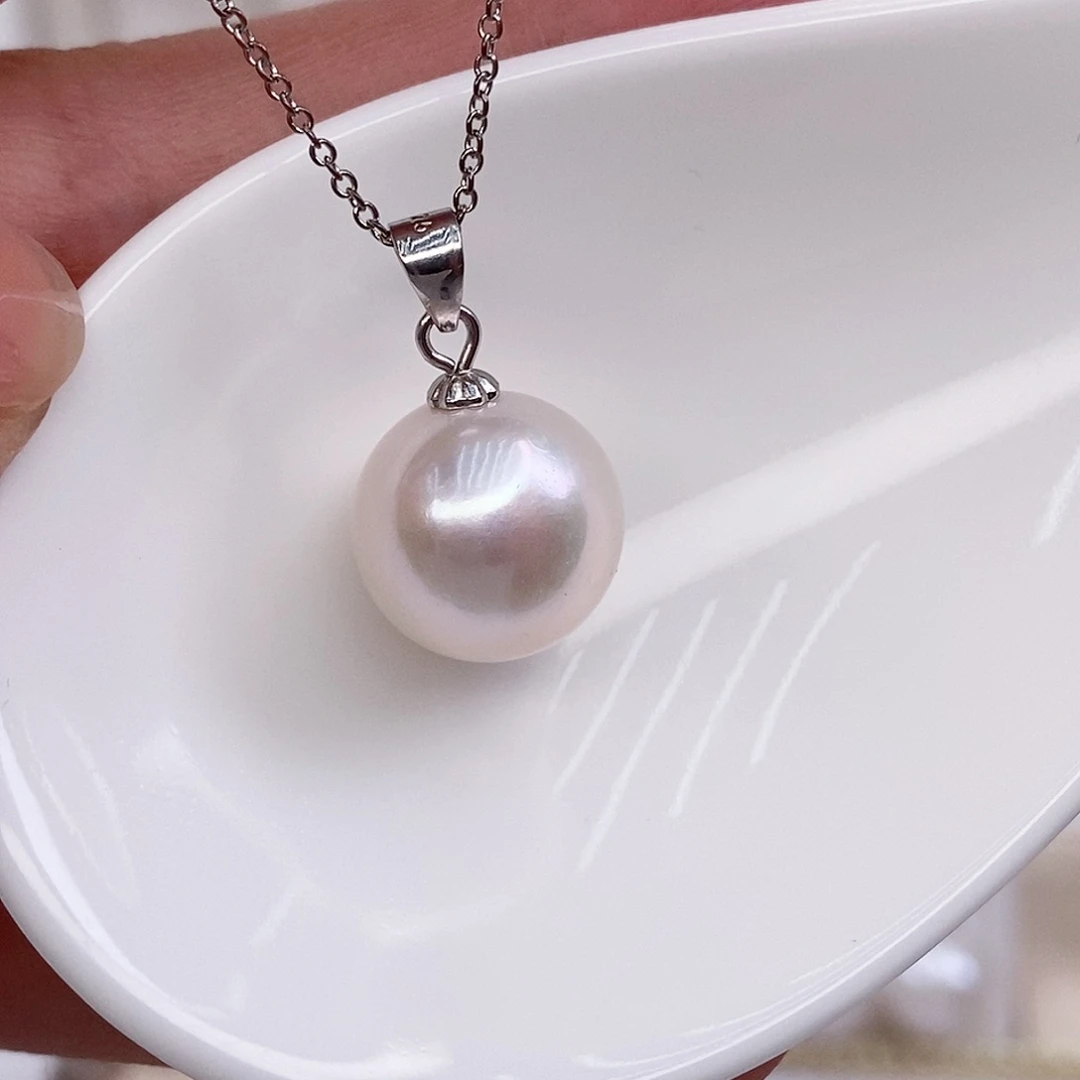 淡水珍珠银S925镶嵌吊坠(赠链)12/13mm有瑕疵