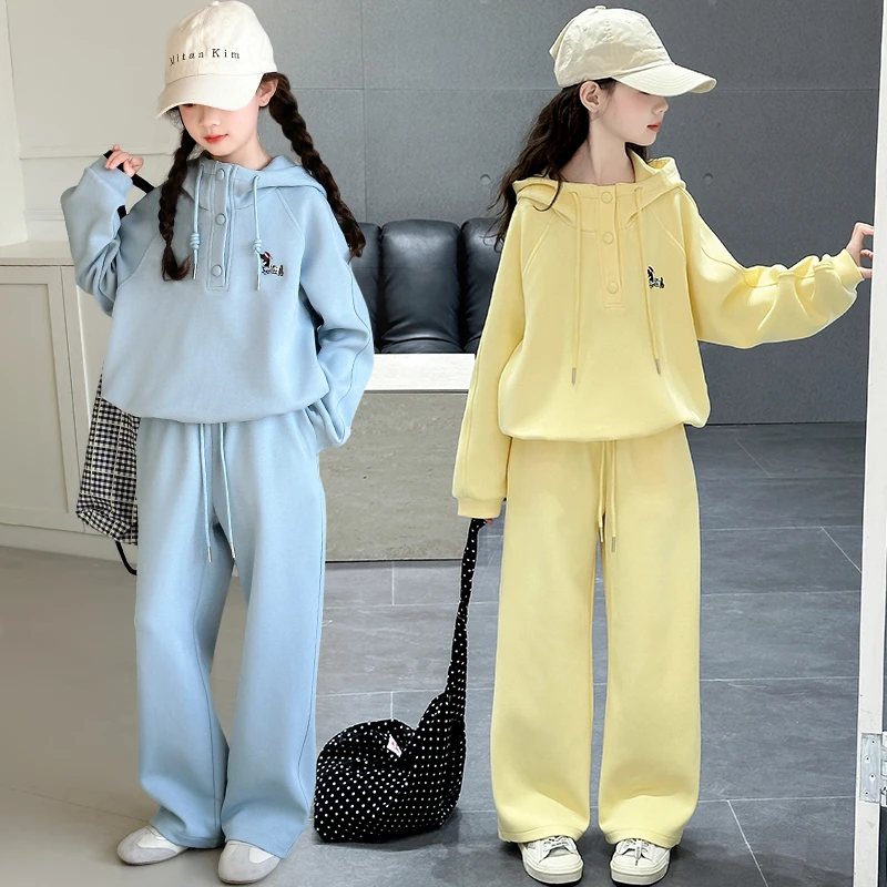 女童连帽卫衣套装2025新款春装女孩子洋气刺绣小狗运动休闲两件套