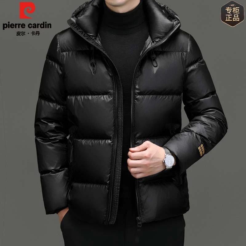 皮尔卡丹90白鸭绒男士黑金羽绒服短款加厚防寒服高档舒适黑金外套