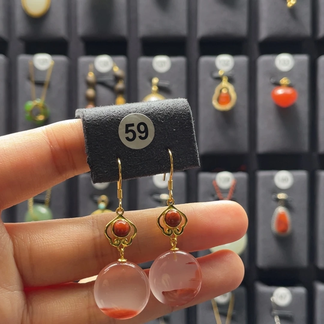 淡***华南红玛瑙银S925镶嵌耳饰59号