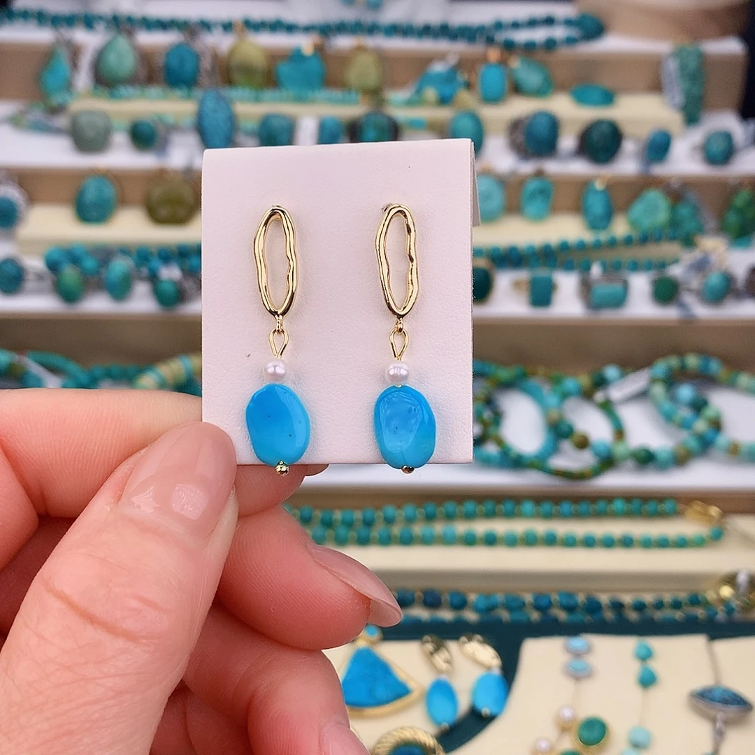 绿松石未镶嵌耳饰