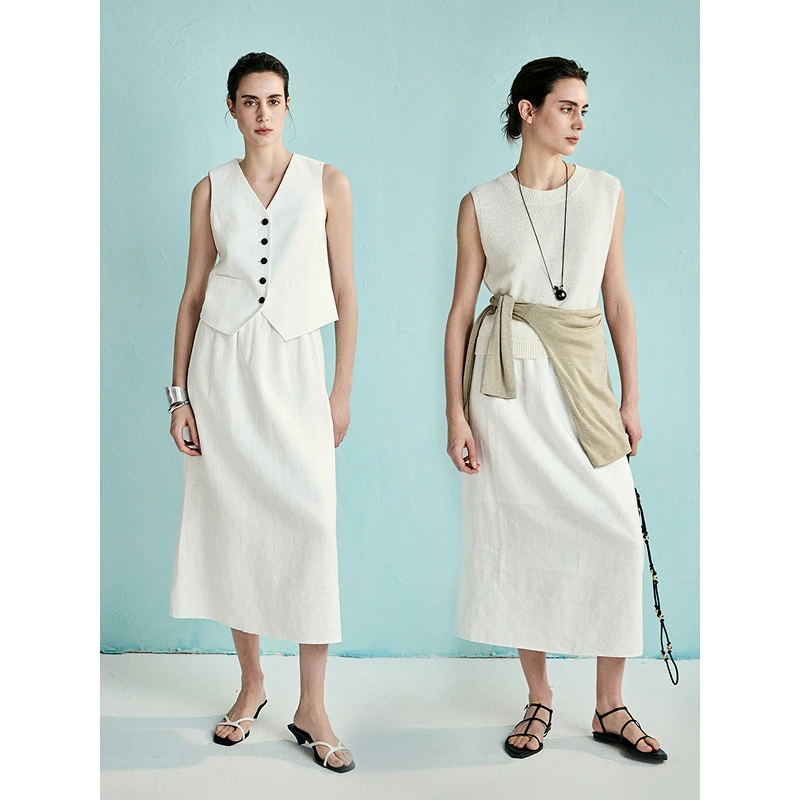 初棉法国进口雨露麻 粗支亚麻半身裙362617012