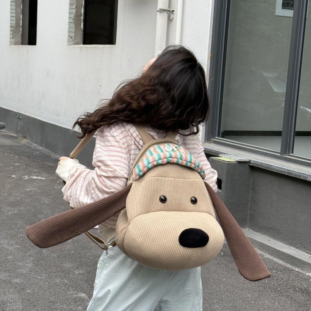 2025秋冬新款毛线可爱小狗书包大容量双肩背包女卡通包出游超火包