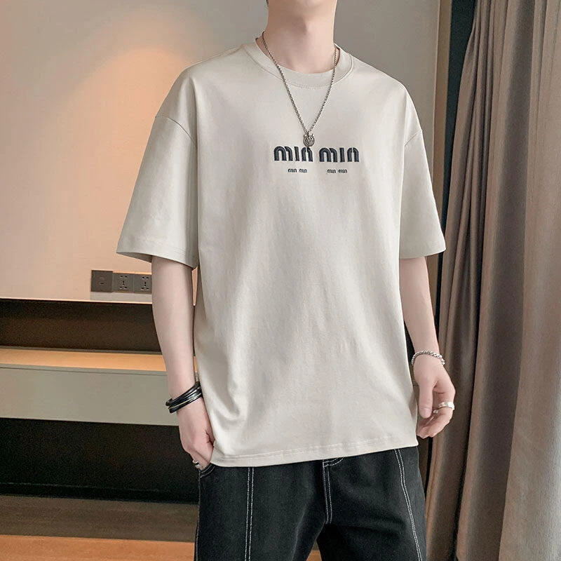 2025夏季男士棉质休闲宽松舒适印花短袖青少年时尚百搭T恤潮8216