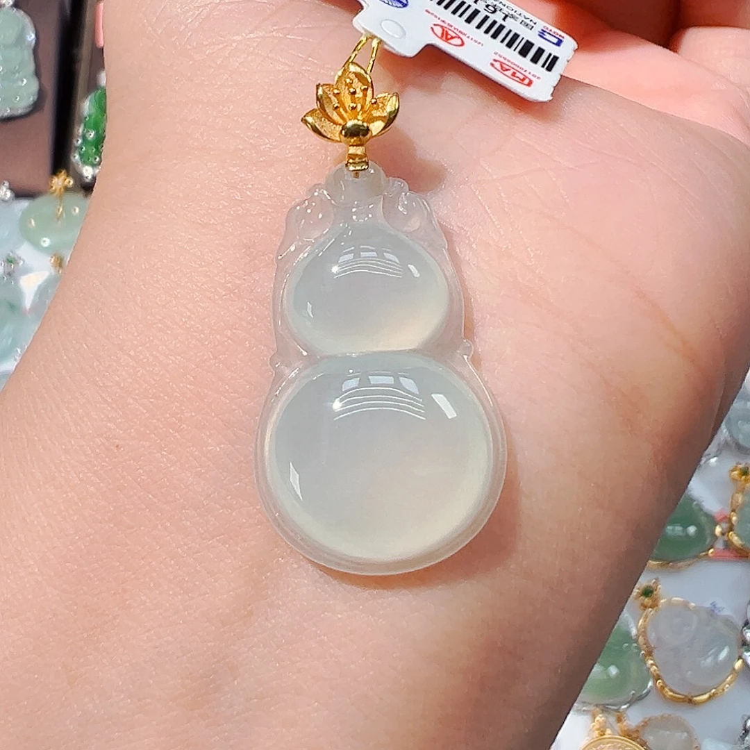 吊坠(不含链)18K金镶嵌翡翠葫芦