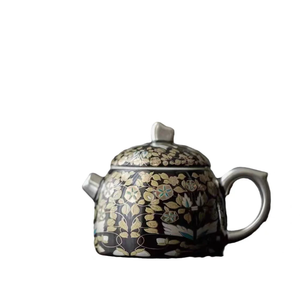 于舒郑文强金枝玉叶金银错鎏银茶壶家用泡茶壶功夫茶具8260