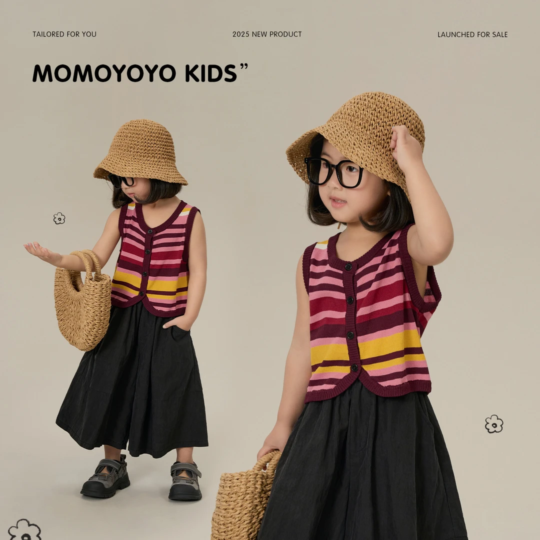 辰辰妈【回头率】夏季百搭时尚女童毛织条纹上衣洋气百搭背心 8091X