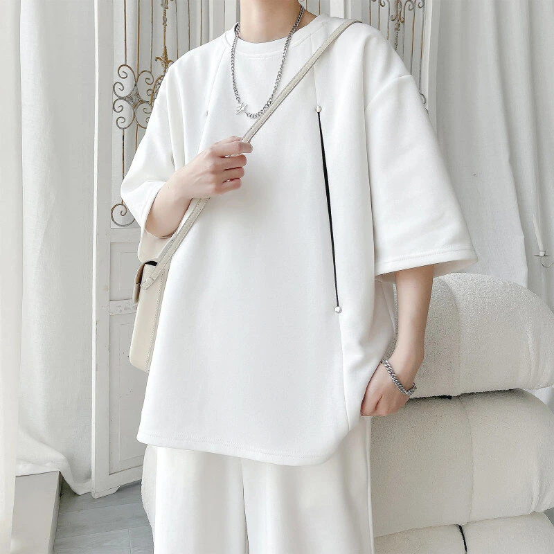 cleanfit灰色拼接解构短袖上衣男款夏季美式潮牌高克重磅