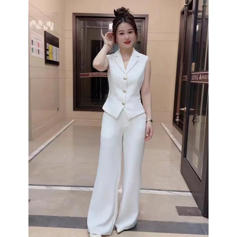 夏季穿搭一整套御姐气质老钱风时尚无袖马甲阔腿裤套装女2025新款