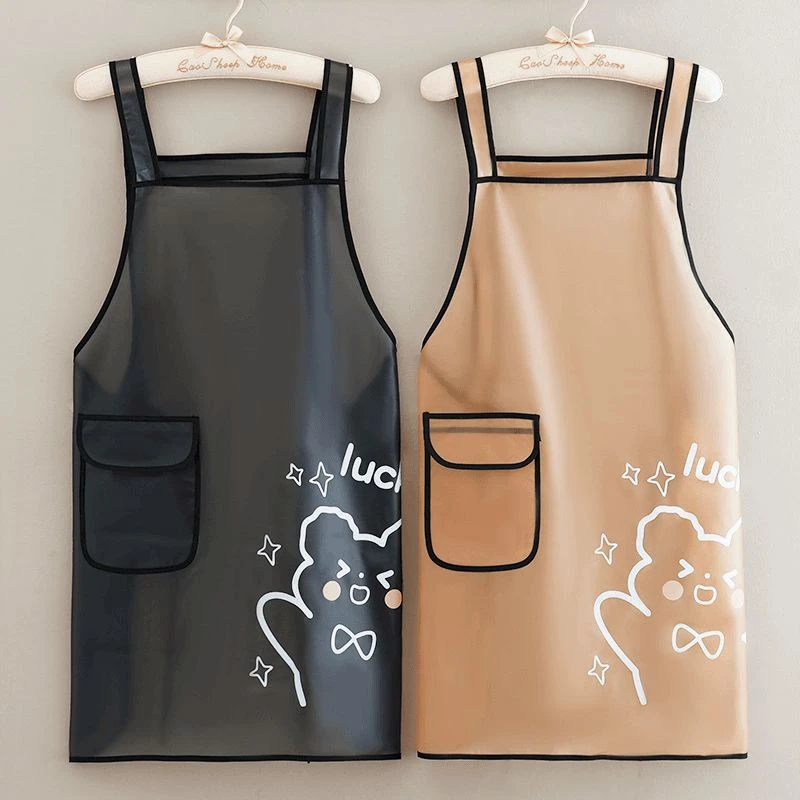 C厨房做饭围裙无袖防水围腰简约餐饮水产宠物透明TPU免洗工作服