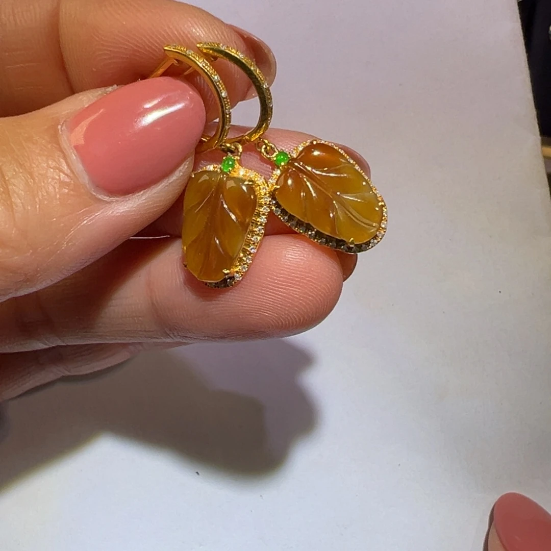 翡翠颈饰18K金镶嵌耳环