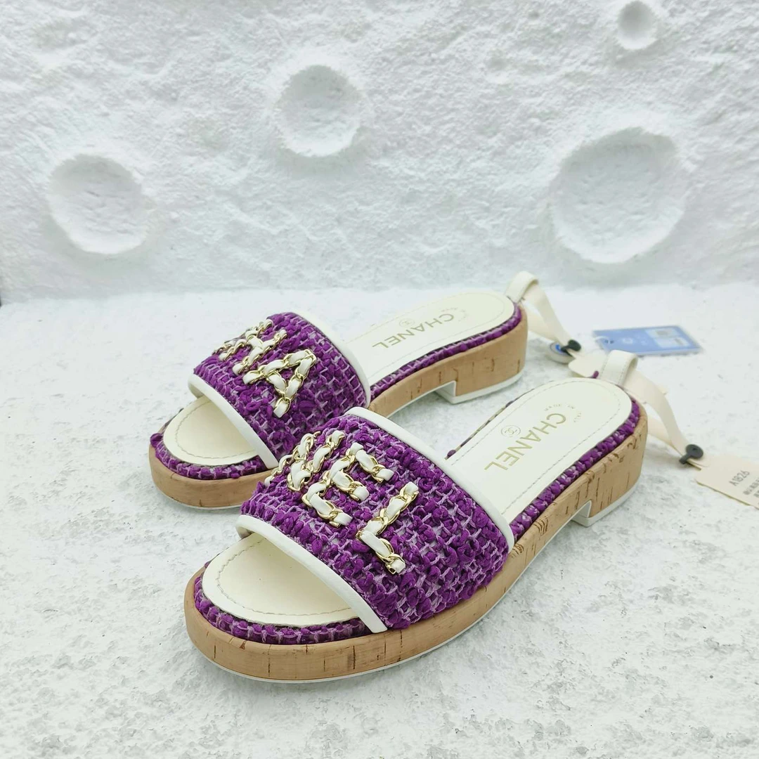 99新 Chanel/香奈儿 Chanel/香奈儿/38码/紫色粗花尼凉拖鞋/A1826