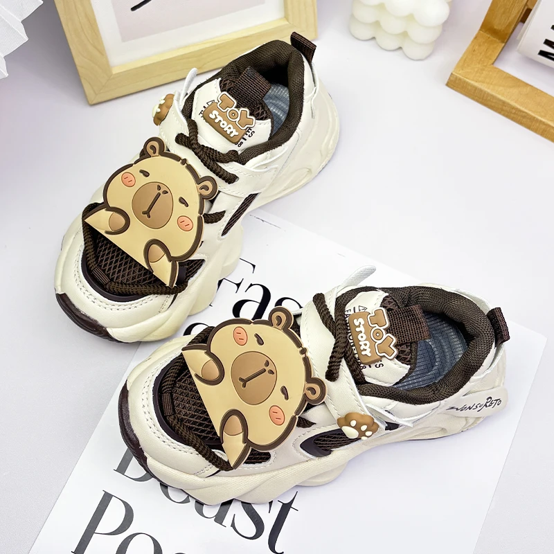 可爱水豚鼠卡皮巴拉运动鞋男女儿童网面透气软底跑步鞋学生鞋子好