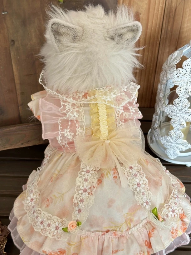 AW原创手工碎花纱裙两半式宠物狗狗约克夏猫咪四季款可爱公主裙