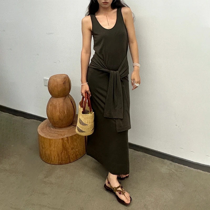 【NON-TRACE BROWSING】noundnound腰部系结U领背心裙2025夏季新款