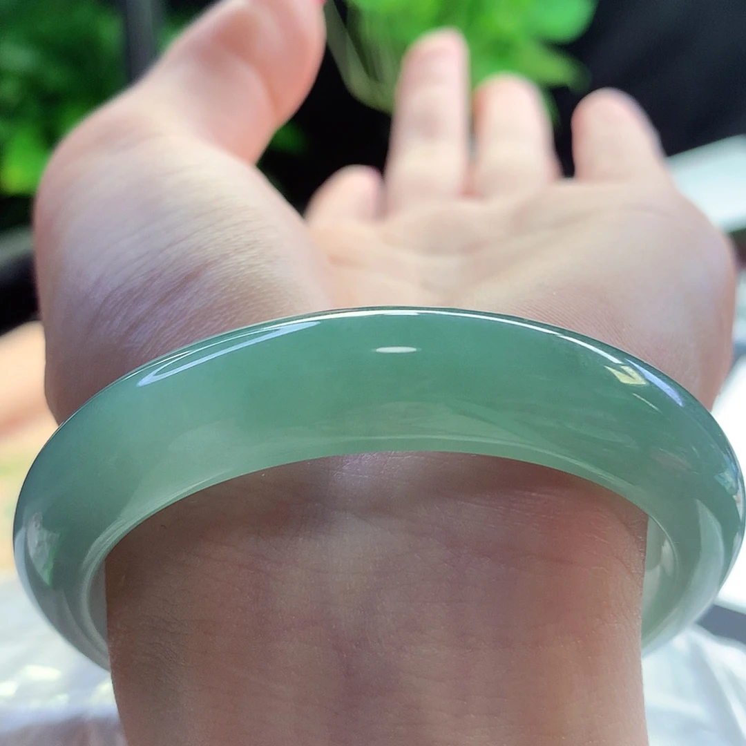 未镶嵌手镯翡翠天然A货翡翠53-54冰胶湖水绿 显贵显气质