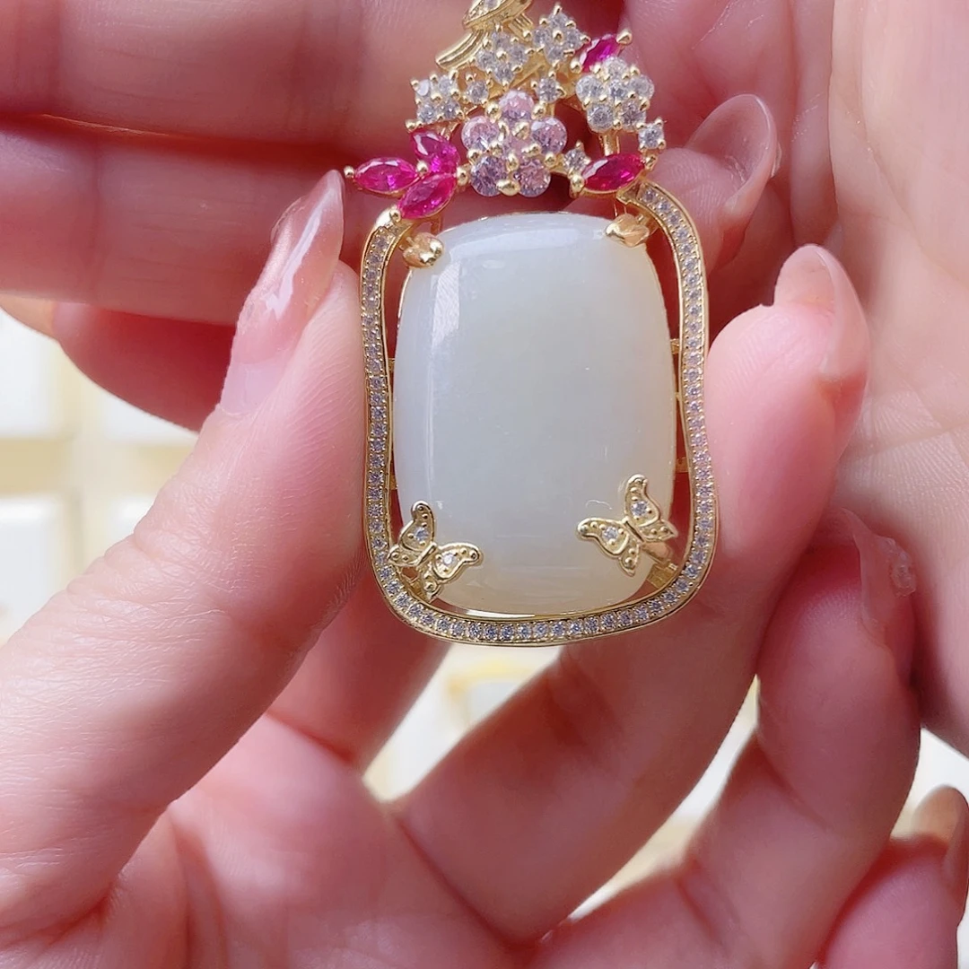 和田玉银S925镀金镶嵌颈饰