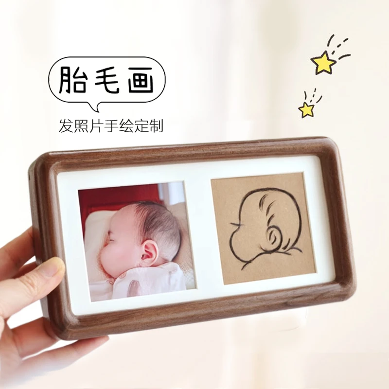 宝宝纪念品胎毛画diy胎发相框手绘定制新生儿出生礼物摆台