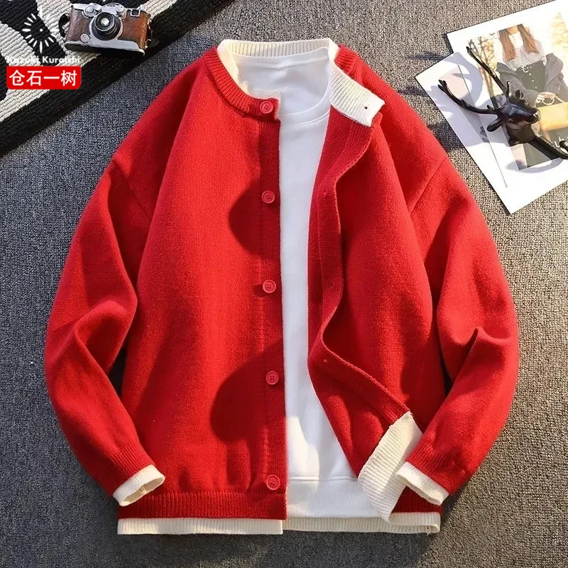 仓石一树潮流休闲纯色针织衫毛衣男士秋冬季慵懒宽松开衫上衣外套