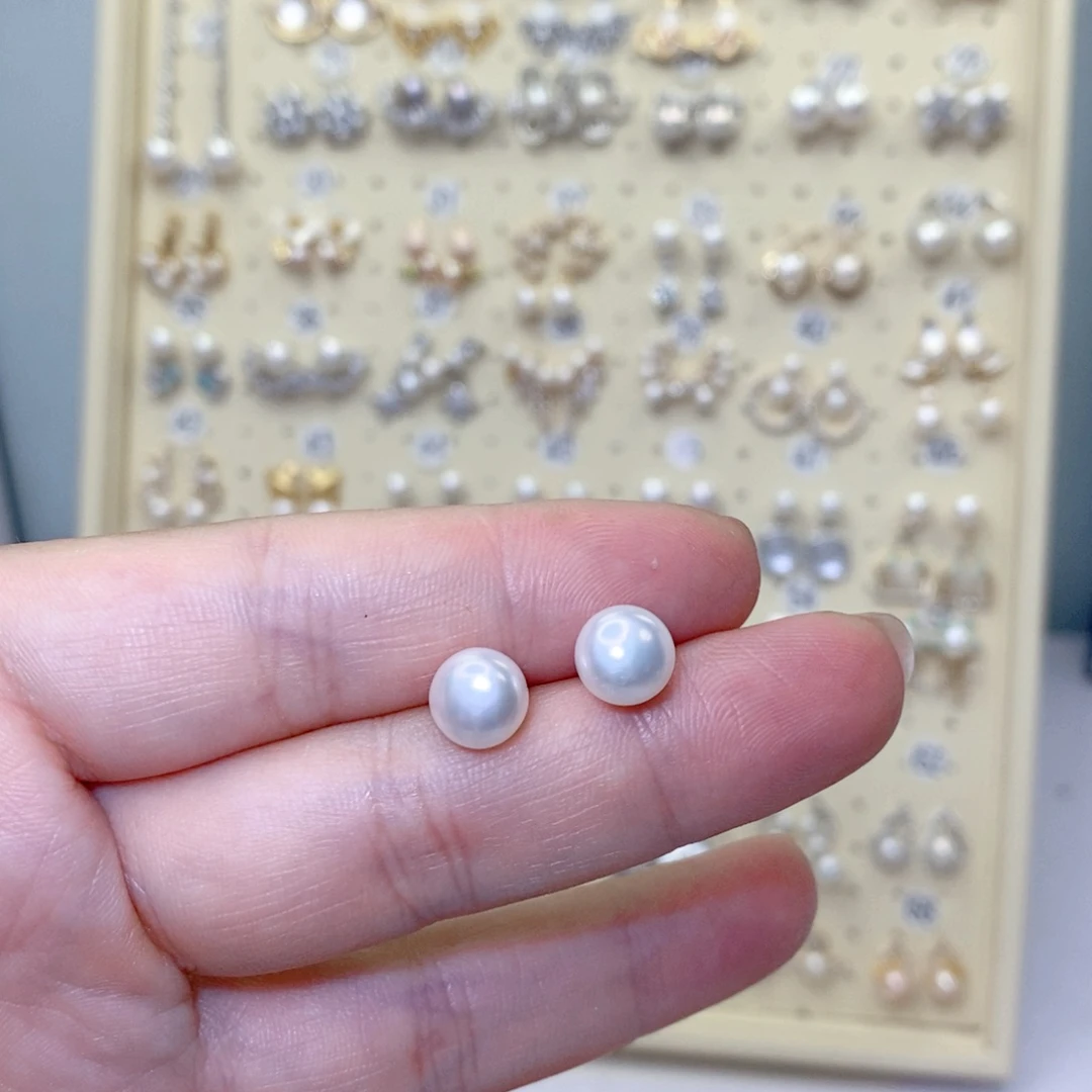 耳饰银S925镶嵌淡水珍珠