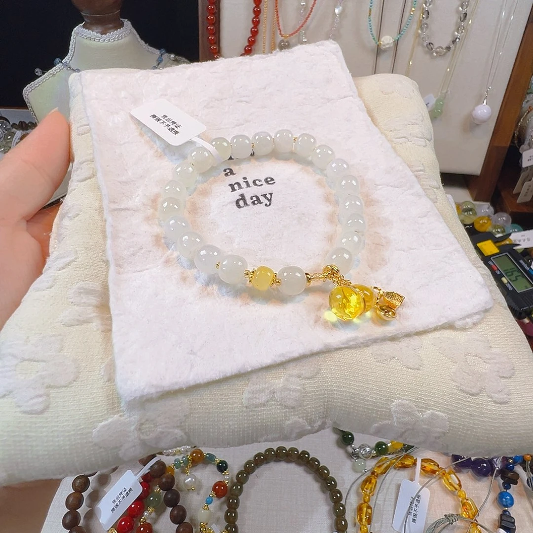 未镶嵌烟晶手链白玉老型珠蜜蜡葫芦