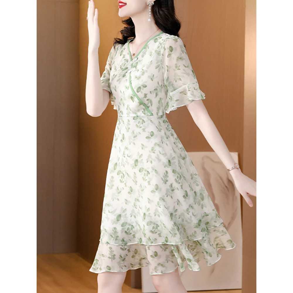 连衣裙子女士装夏季2025年新款妈妈碎花小个子气质短袖中长裙