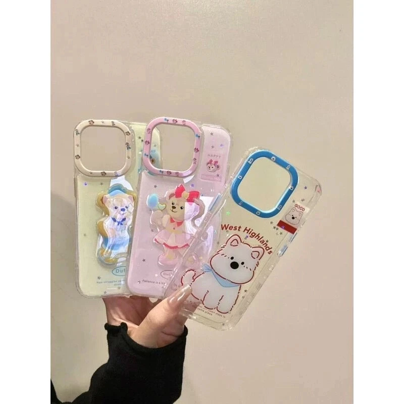 卡通立体滴胶达菲熊蓝色围巾小狗适用iphone16promax苹果15手机壳