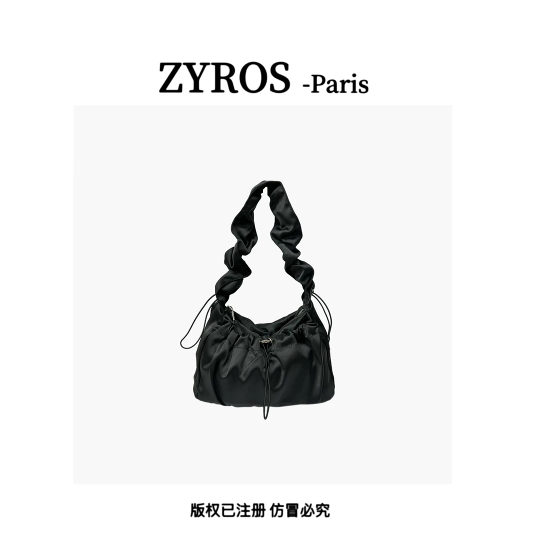 ZYROS/秋冬新款黑色褶皱轻奢时尚百搭单肩斜挎休闲通勤包女Z301