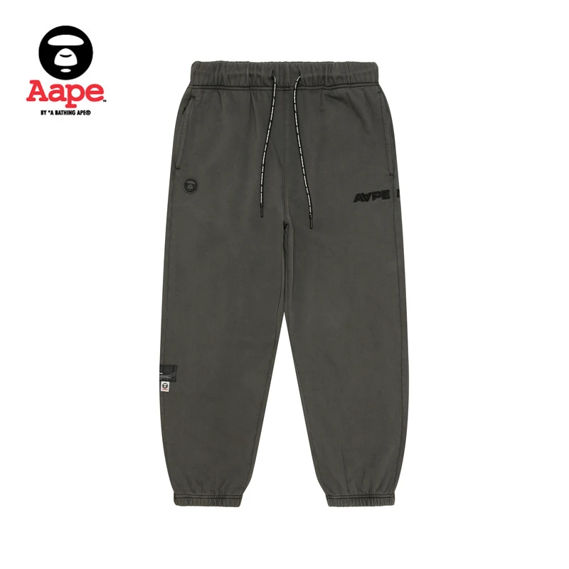 Aape旗舰店男装24秋冬猿人徽章水洗做旧薄绒束脚卫裤A628XXN